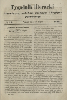 Tygodnik Literacki : literaturze, sztukom pięknym i krytyce poświęcony. [T.2], № 18 (29 lipca 1839)