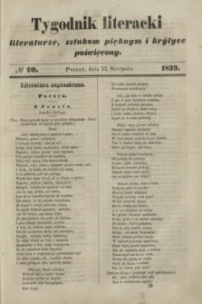 Tygodnik Literacki : literaturze, sztukom pięknym i krytyce poświęcony. [T.2], № 20 (12 sierpnia 1839)