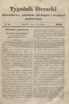 Tygodnik Literacki : literaturze, sztukom pięknym i krytyce poświęcony. [T.3], № 5 (3 lutego 1840)