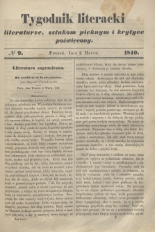 Tygodnik Literacki : literaturze, sztukom pięknym i krytyce poświęcony. [T.3], № 9 (2 marca 1840)