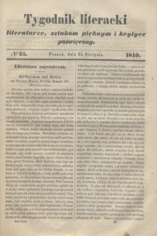 Tygodnik Literacki : literaturze, sztukom pięknym i krytyce poświęcony. [T.3], № 35 (31 sierpnia 1840)