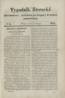 Tygodnik Literacki : literaturze, sztukom pięknym i krytyce poświęcony. [T.4], № 5 (1 lutego 1841)