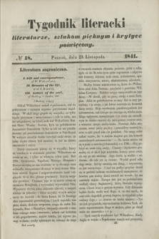 Tygodnik Literacki : literaturze, sztukom pięknym i krytyce poświęcony. [T.4], № 48 (29 listopada 1841)