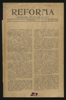 Reforma : miesięcznik ideowo-polityczny. 1942, nr 1 (15 października)