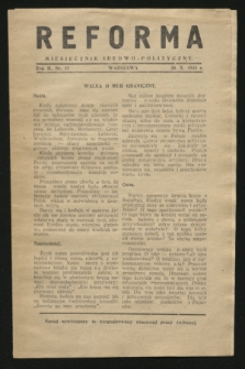 Reforma : miesięcznik ideowo-polityczny. R.2, nr 11 (20 października 1943)