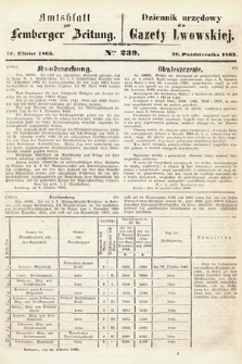 Amtsblatt zur Lemberger Zeitung = Dziennik Urzędowy do Gazety Lwowskiej. 1863, nr 239