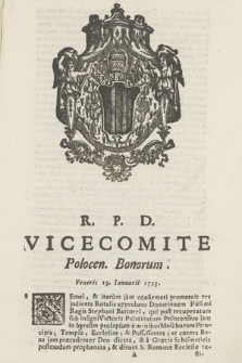 R. P. D. Vicecomite Polocen. Bonorum Veneris 19. Ianuarii 1753