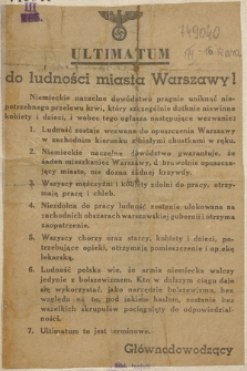 Ultimatum : do ludności miasta Warszawy!