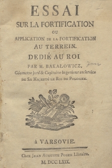 Essai Sur La Fortification Ou Application De La Fortification Au Terrein [!]