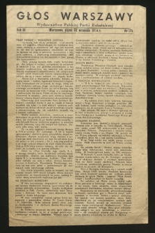 Głos Warszawy : wydawnictwo Polskiej Partii Robotniczej. R.3, nr 174 (22 września 1944)