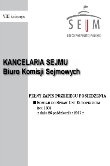 Pełny Zapis Przebiegu Posiedzenia Komisji do Spraw Unii Europejskiej (nr 160) z dnia 26 października 2017 r.