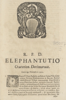 R. P. D. Elephantutio Cracouien. Decimarum. Lunæ 29. Novembris 1751