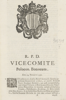 R. P. D. Vicecomite Polocen. Bonorum Lun. 24. Januarii 1752