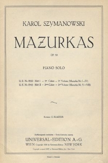 Mazurkas : op. 50 : piano solo. H. 2, (Mazurka Nr. V-VIII)