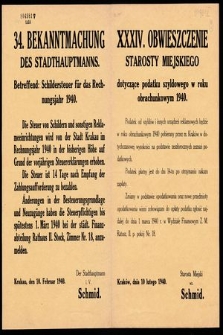 Bekanntmachung des Stadthauptmanns Betreffend: Schildersteuer für das Rechnungsjahr 1940. 34