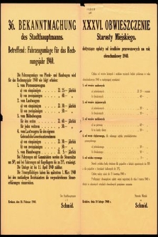 Bekanntmachung des Stadthauptmanns Betreffend: Fahrzeugumlage für das Rechnungsjahr 1940. 36