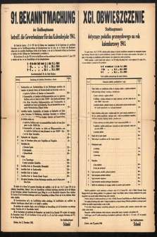 Bekanntmachung des Stadthauptmanns betreff. die Gewerbesteruer für das Kalenderjahr 1941. 91