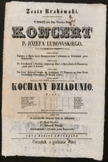Teatr Krakowski w sobotę dnia 20go września 1845 roku : koncert p. Jozefa Lubowskiego [...]