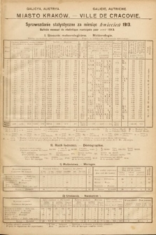 Miasto Kraków : sprawozdanie statystyczne za miesiąc kwiecień 1913 = Ville de Cracovie : bulletin mensuel de statistique municipale pour avril 1913