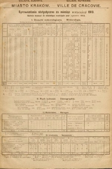 Miasto Kraków : sprawozdanie statystyczne za miesiąc wrzesień 1913 = Ville de Cracovie : bulletin mensuel de statistique municipale pour septembre 1913