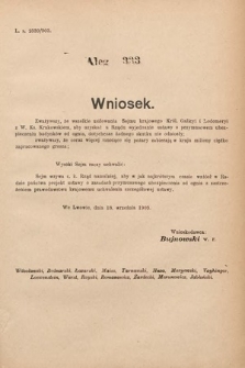 [Kadencja VIII, sesja I, al. 333] Alegata do Sprawozdań Stenograficznych z Pierwszej Sesyi Ósmego Peryodu Sejmu Krajowego Królestwa Galicyi i Lodomeryi z Wielkiem Księstwem Krakowskiem z roku 1902/903. Alegat 333