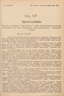 [Kadencja VIII, sesja I, al. 457] Alegata do Sprawozdań Stenograficznych z Pierwszej Sesyi Ósmego Peryodu Sejmu Krajowego Królestwa Galicyi i Lodomeryi z Wielkiem Księstwem Krakowskiem z roku 1902/903. Alegat 457