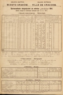 Miasto Kraków : sprawozdanie statystyczne za miesiąc grudzień 1914 = Ville de Cracovie : bulletin mensuel de statistique municipale pour décembre 1914