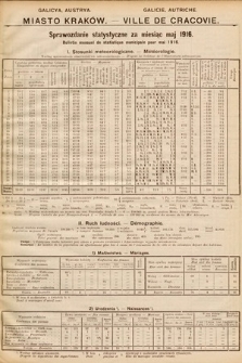 Miasto Kraków : sprawozdanie statystyczne za miesiąc maj 1916 = Ville de Cracovie : bulletin mensuel de statistique municipale pour mai 1916