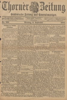 Thorner Zeitung : Ostdeutsche Zeitung und Generalanzeiger. 1904, Nr. 209 (6 September) + dod.