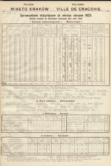 Miasto Kraków : sprawozdanie statystyczne za miesiąc sierpień 1925 = Ville de Cracovie : bulletin mensuel de statistique municipale pour août 1925