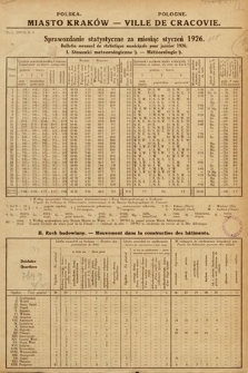 Miasto Kraków : sprawozdanie statystyczne za miesiąc styczeń 1926 = Ville de Cracovie : bulletin mensuel de statistique municipale pour janvier 1926