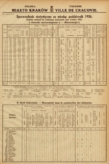 Miasto Kraków : sprawozdanie statystyczne za miesiąc październik 1926 = Ville de Cracovie : bulletin mensuel de statistique municipale pour octobre 1926