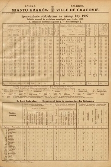 Miasto Kraków : sprawozdanie statystyczne za miesiąc luty 1927 = Ville de Cracovie : bulletin mensuel de statistique municipale pour février 1927