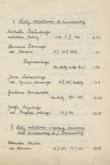 Korespondencja Narcyzy Żmichowskiej i Julii Baranowskiej z wydawcami z lat 1859-1885 oraz korespondencja Narcyzy Żmichowskiej z różnymi w sprawie materiałów do życiorysu Pawła Strzeleckiego