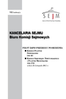 Pełny Zapis Przebiegu Posiedzenia Komisji Samorządu Terytorialnego i Polityki Regionalnej (nr 176) z dnia 23 listopada 2017 r.