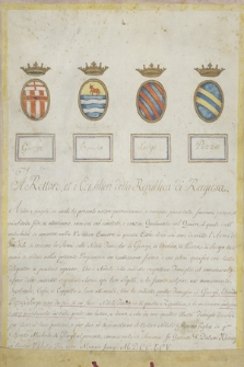 Dokument rady Republiki Raguzy poświadczający szlachectwo rodzin Giorgi, Bonda, Pozza i Sorgo