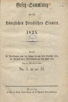 Gesetz-Sammlung für die Königlichen Preußischen Staaten. 1825, Spis treści