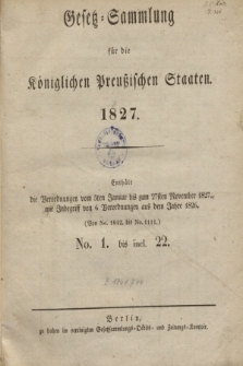 Gesetz-Sammlung für die Königlichen Preußischen Staaten. 1827, Spis treści