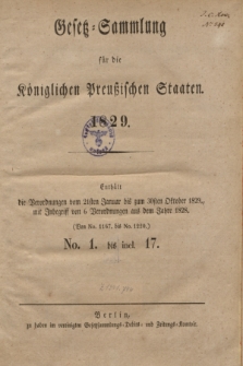 Gesetz-Sammlung für die Königlichen Preußischen Staaten. 1829, Spis treści