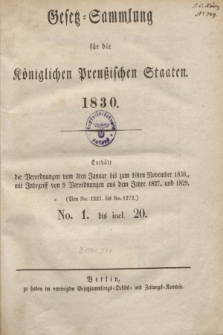 Gesetz-Sammlung für die Königlichen Preußischen Staaten. 1830, Spis treści