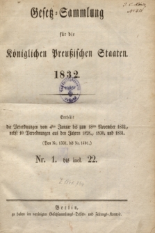 Gesetz-Sammlung für die Königlichen Preußischen Staaten. 1832, Spis treści