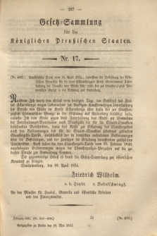Gesetz-Sammlung für die Königlichen Preußischen Staaten. 1854, Nr. 17 (19 Mai) + dod.
