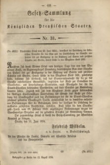 Gesetz-Sammlung für die Königlichen Preußischen Staaten. 1854, Nr. 31 (12 August)