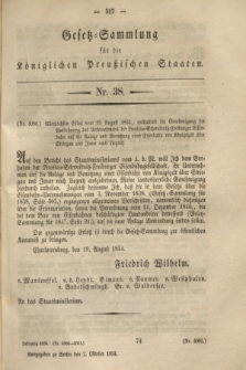 Gesetz-Sammlung für die Königlichen Preußischen Staaten. 1854, Nr. 38 (2 October)