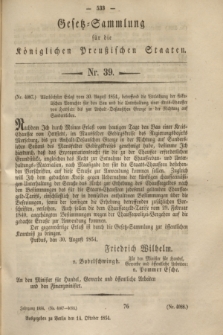 Gesetz-Sammlung für die Königlichen Preußischen Staaten. 1854, Nr. 39 (14 October)