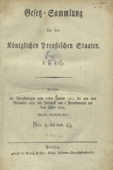 Gesetz-Sammlung für die Königlichen Preußischen Staaten. 1815, Spis treści