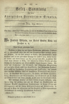 Gesetz-Sammlung für die Königlichen Preußischen Staaten. 1815, No. 14 (19 October)
