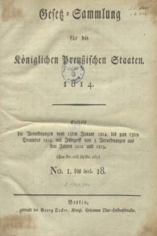 Gesetz-Sammlung für die Königlichen Preußischen Staaten. 1814, Spis treści