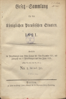 Gesetz-Sammlung für die Königlichen Preußischen Staaten. 1821, Spis treści