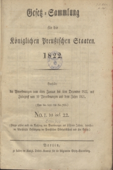 Gesetz-Sammlung für die Königlichen Preußischen Staaten. 1822, Spis treści